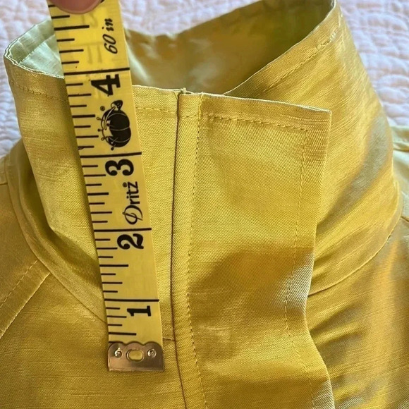 Linen Blend Jacket Women’s Med P Yellow Front Zip Pockets Collar Modern Artsy - Picture 9 of 17